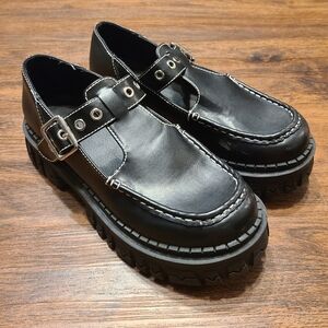 Delias Dolls Kill Born To Explore Black Platform T Strap Loafers Shoes 10